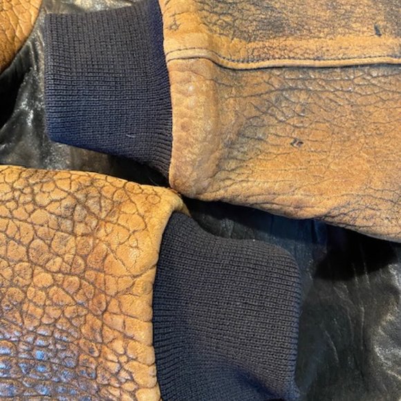 Vintage 80's Fog City Leather Two Tone Black/Brown Bomber Jacket  -Large - Picture 10 of 14